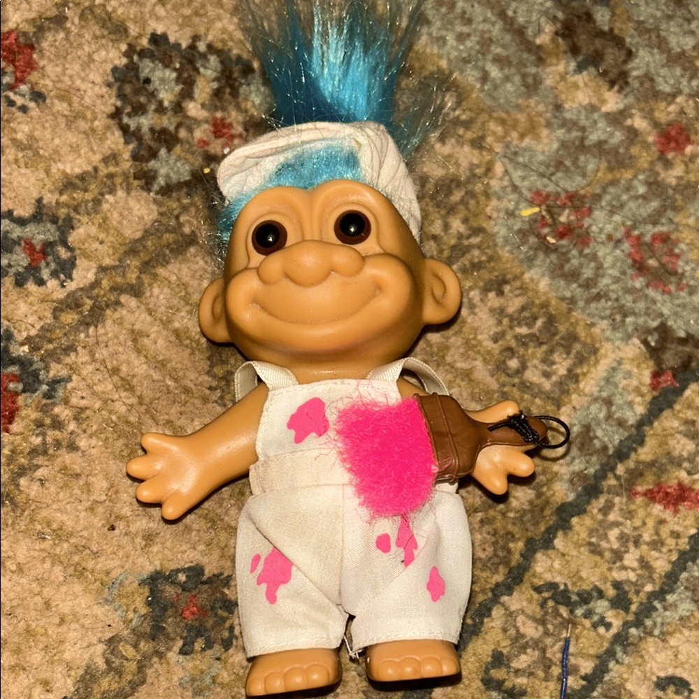 Troll Doll with Blue Hair and Pink Accents